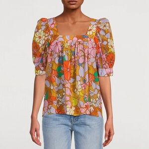 Smythe multicolour floral puff sleeve peasant blouse. 🩷